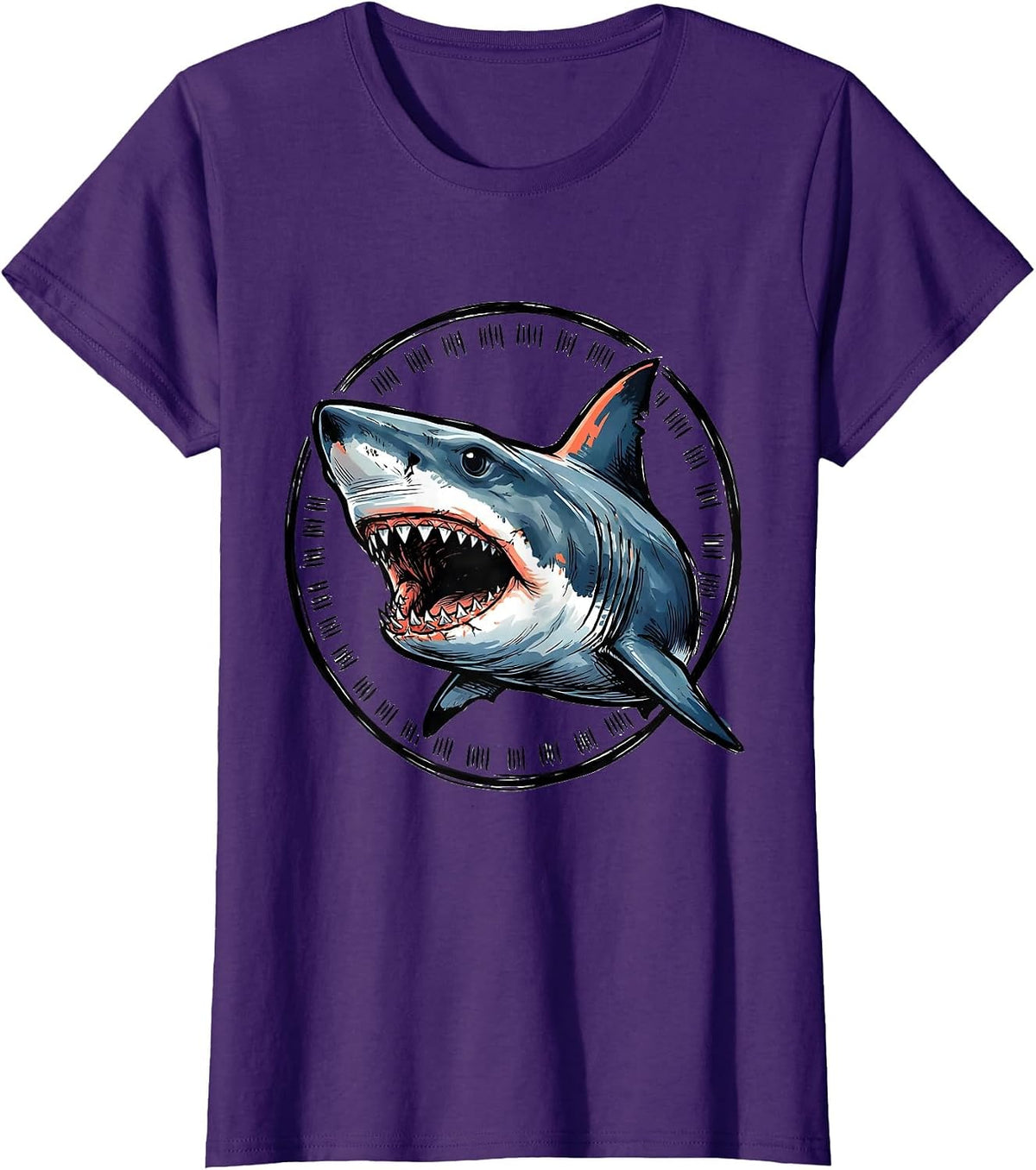 Women's Shark Jaw Badge Ocean Animal Humor Gift T-Shirt - Purple