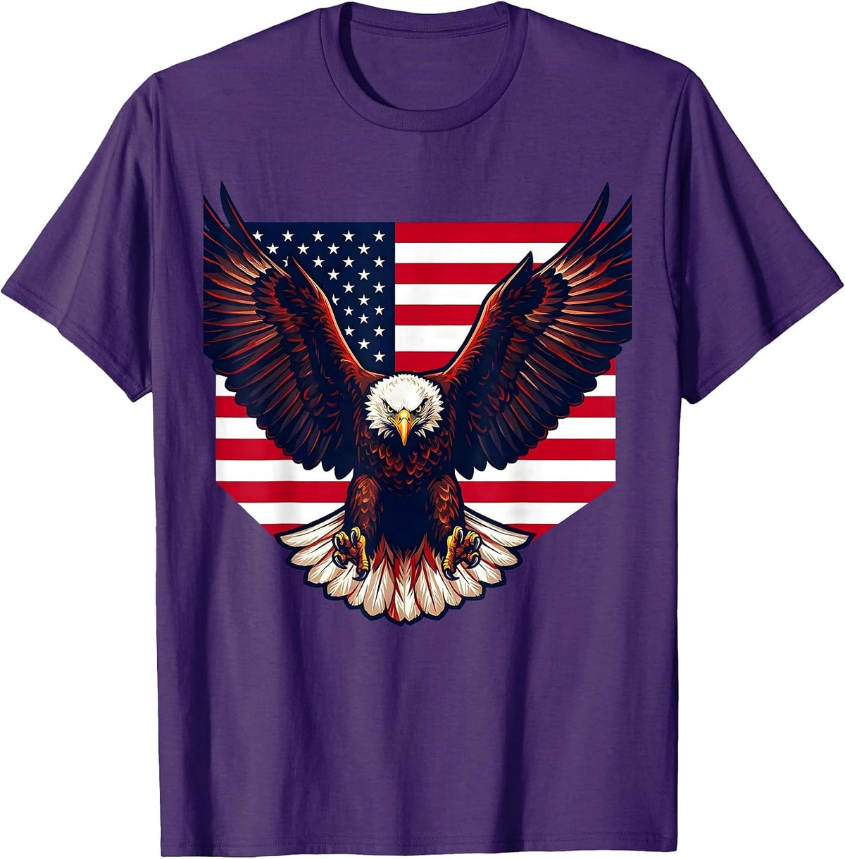 Boys American Flag Bald Eagle Soaring Patriotic T-Shirt - Purple