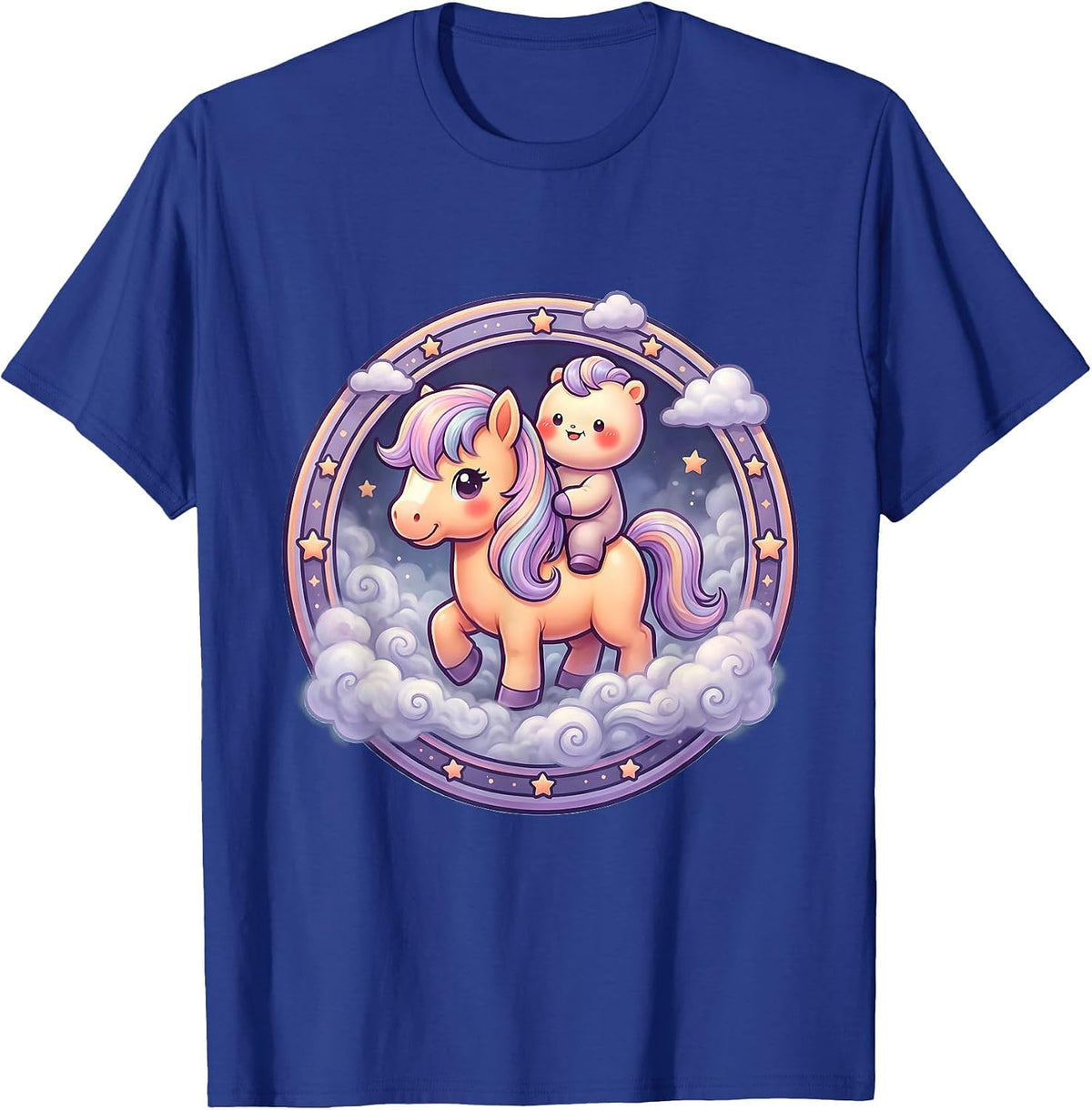 Men's Lone Rider in the Fog Horseback Illustration T-Shirt - Royal Blue
