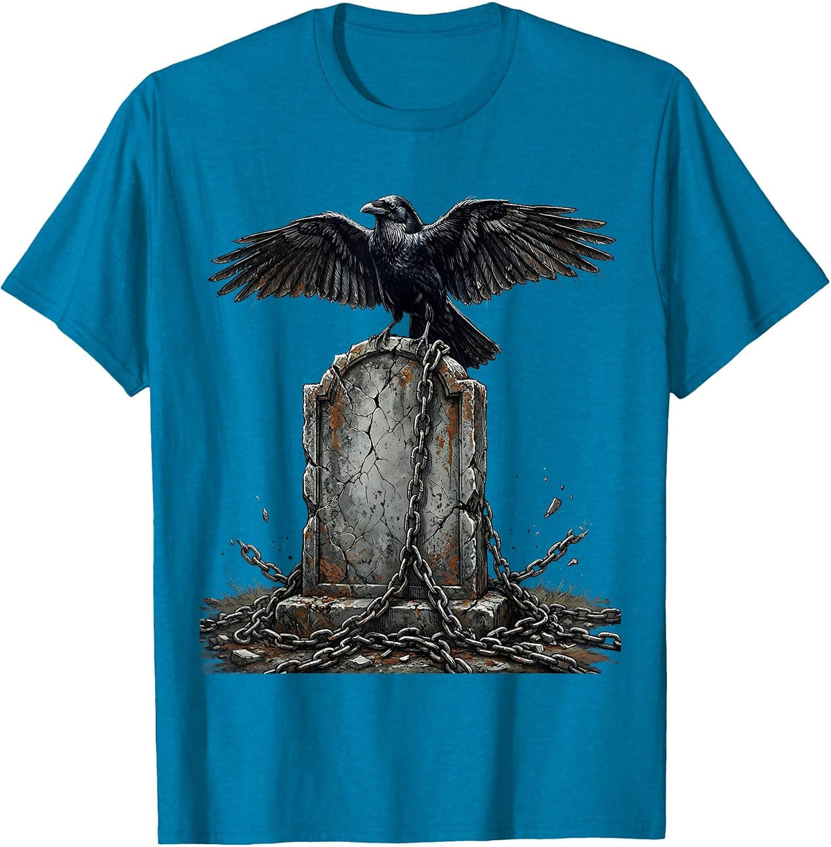 Goth Raven Grave Broken Chains Dark Art Design T-Shirt - Sapphire Blue