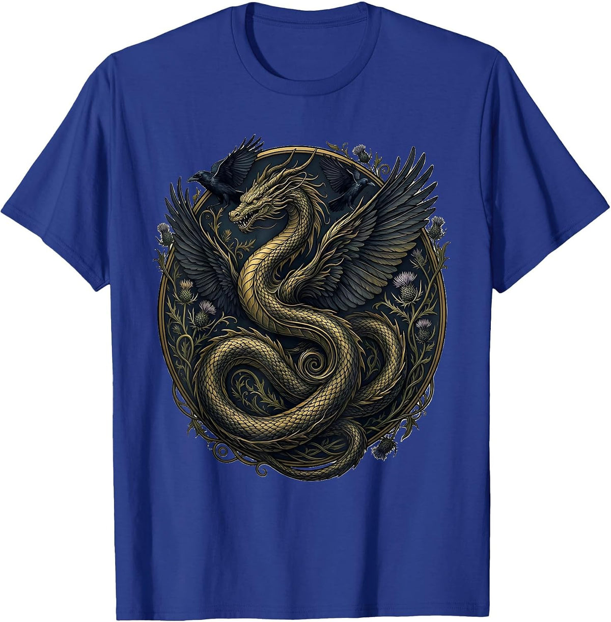 Dragon Dissolving Into Ravens Dark Fantasy Art T-Shirt - Royal Blue