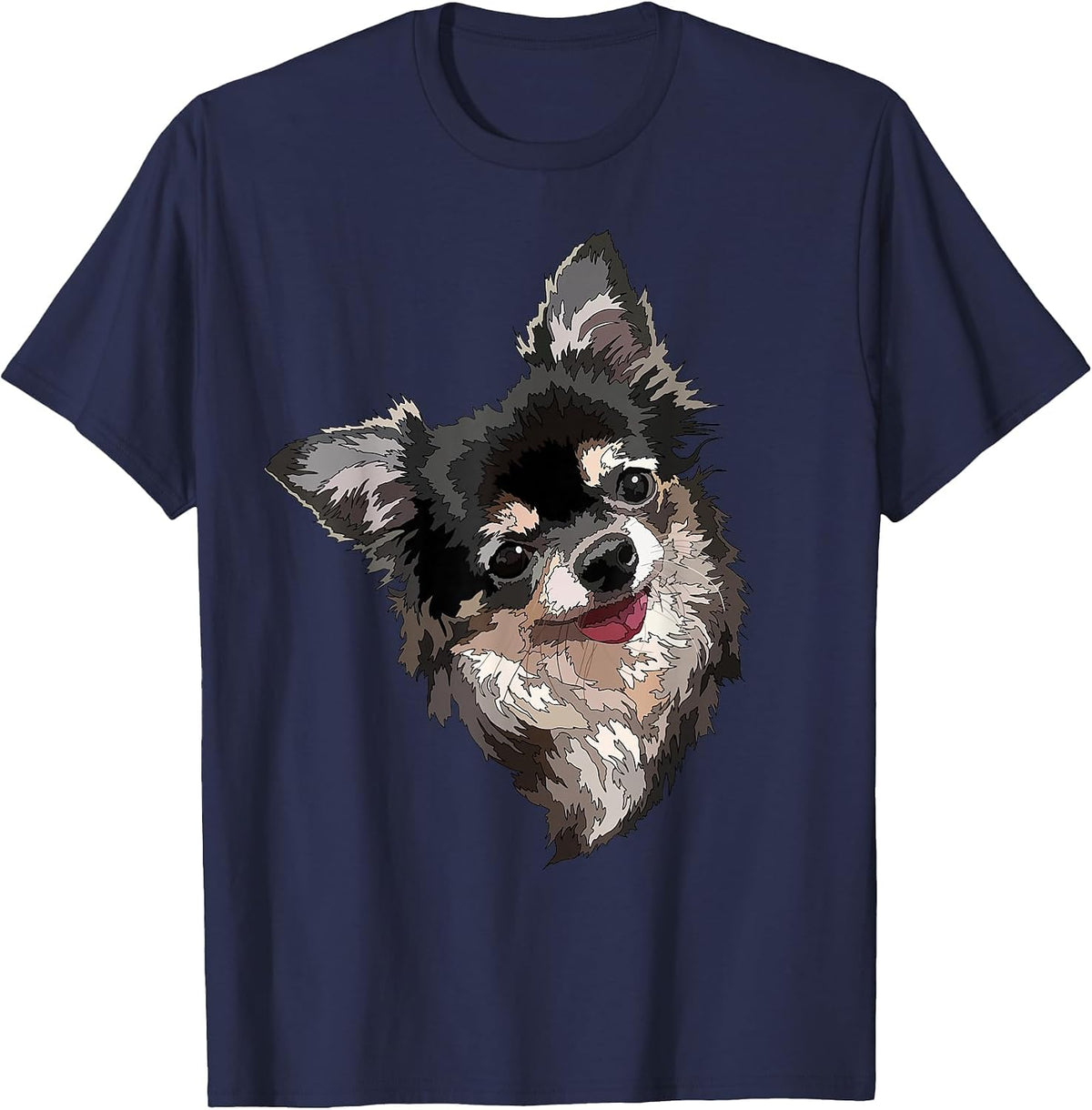 Long Haired Chihuahua Chiwawa Long Hair Mom Dad Dog Lover T-Shirt - Navy Blue