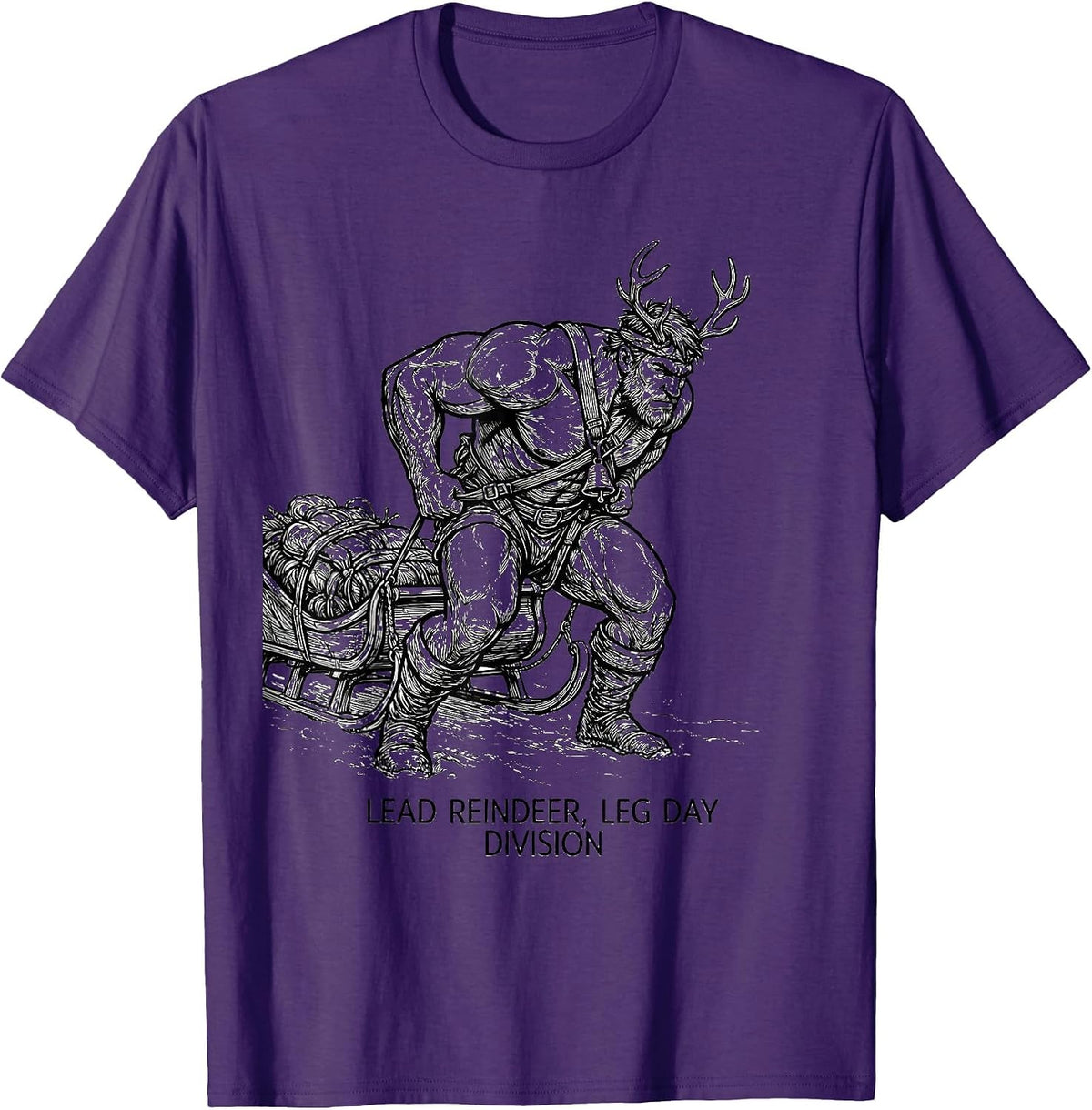 Men's Lead Reindeer Leg Day Division Funny Gym Humor Christmas T-Shirt - Purple
