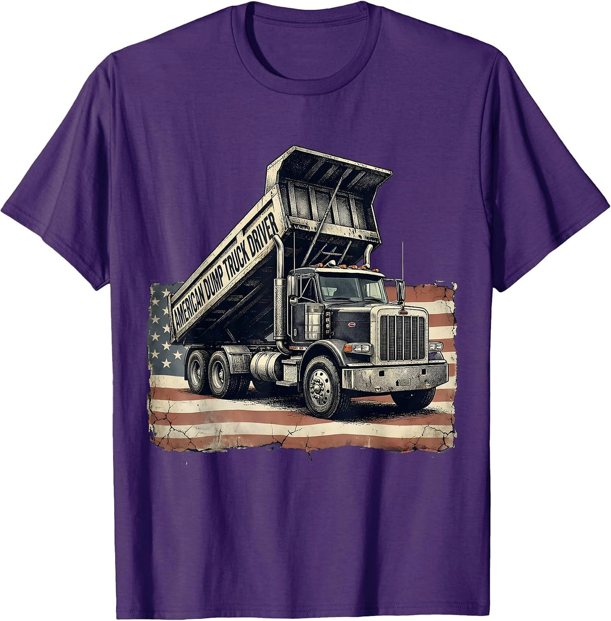 American Dump Truck Driver Distressed Patriotic Trucker Gift T-Shirt - Purple