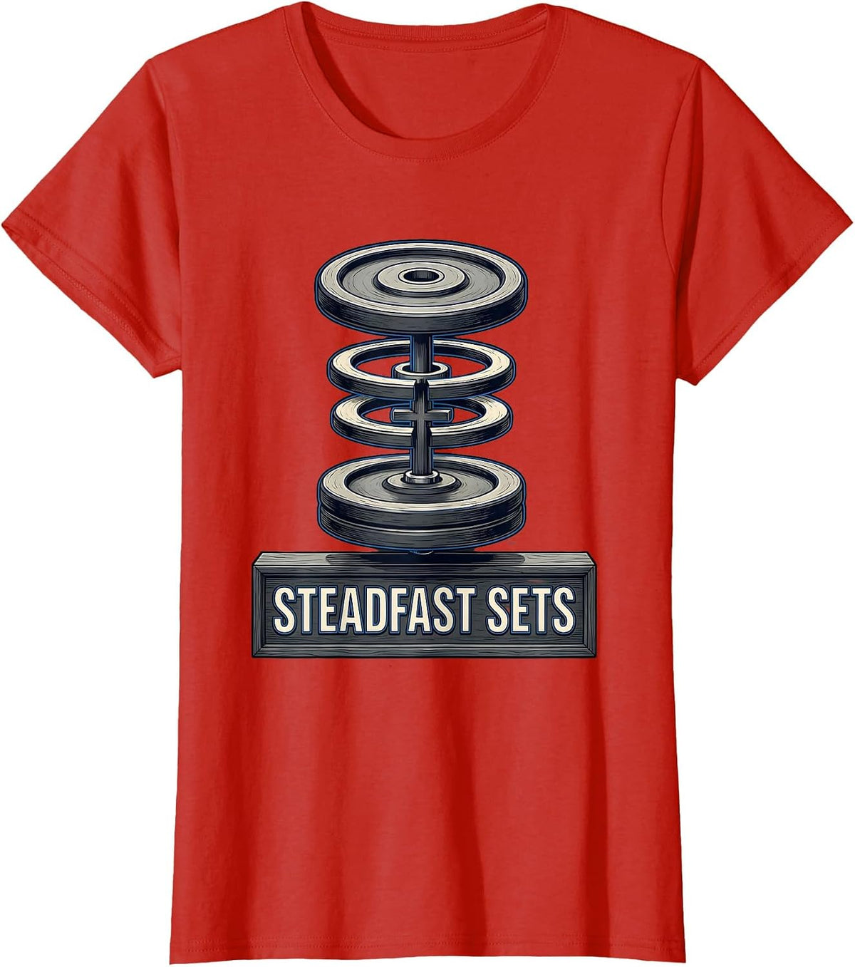 Women's Steadfast Sets Faith Fitness Funny Gym Christian T-Shirt - Red