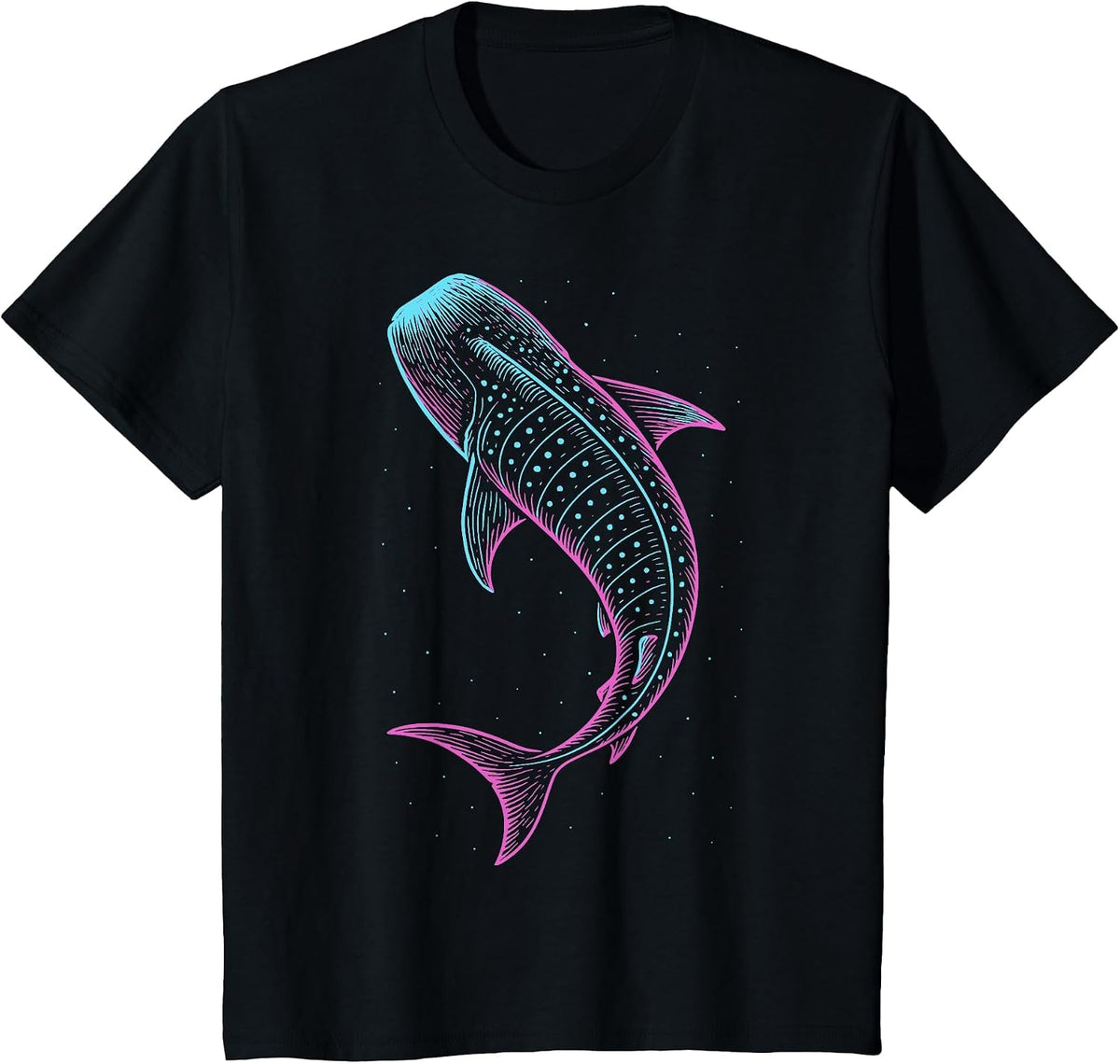 Whale Shark Illustration Colorful T-Shirt - Black