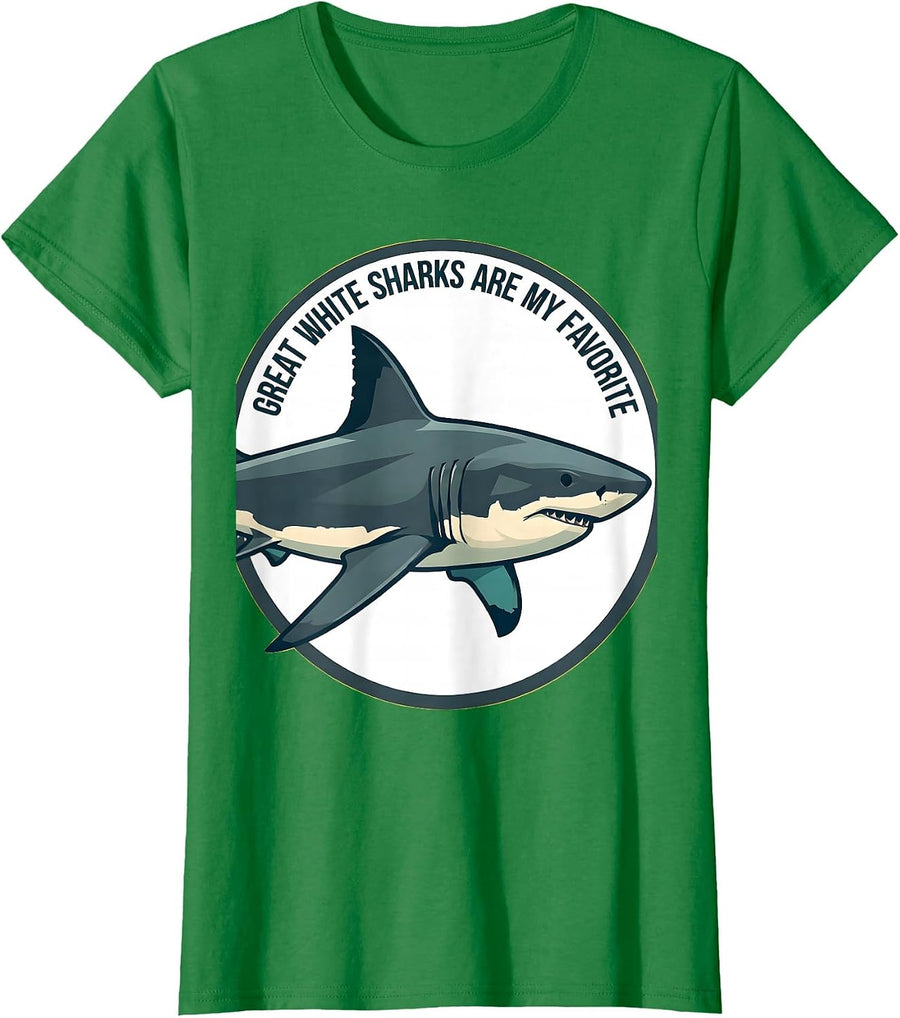 Women's Great White Sharks Are My Favorite Funny Ocean Animal Lover T-Shirt - Kelly Green