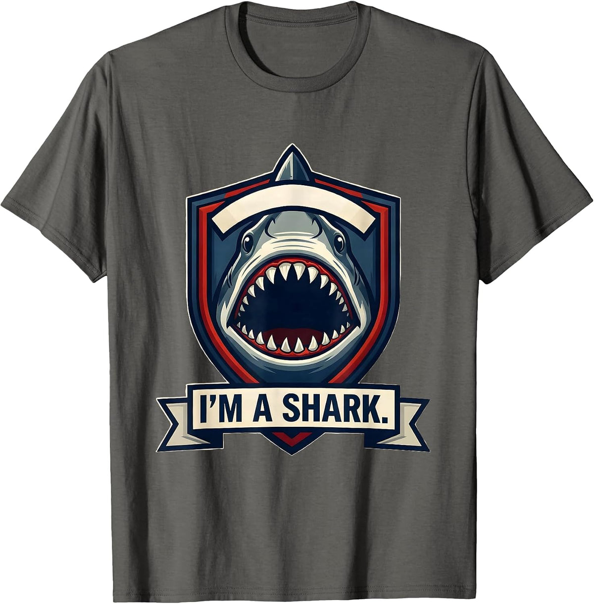 I'm A Shark Emblem Funny Shark Lover Ocean Animal Humor T-Shirt - Asphalt Grey