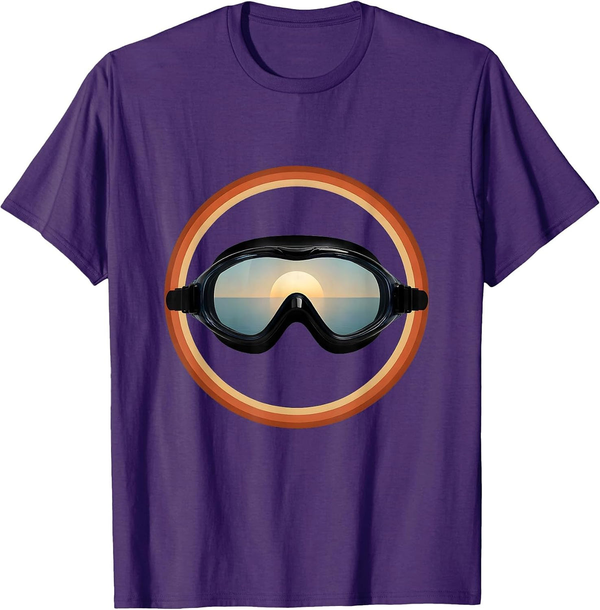 Swimming Goggles Sunset Horizon Graphic Tee T-Shirt - Purple