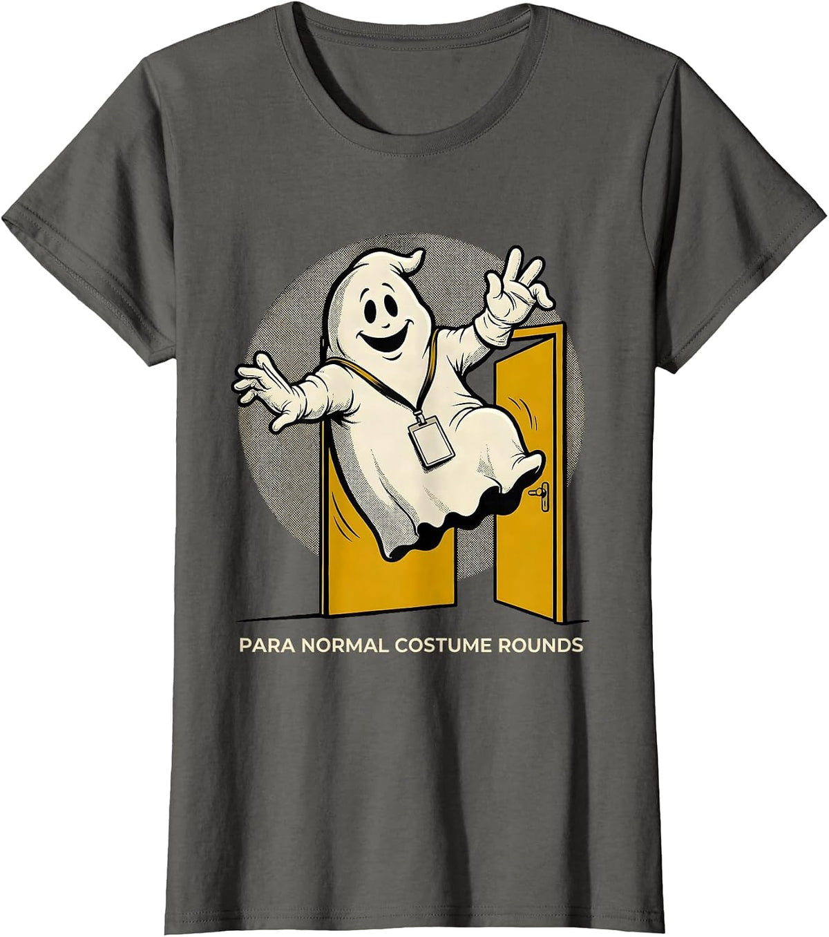 Women's Para Normal Costume Rounds Retro Cartoon Ghost Paraeducator T-Shirt - Asphalt Grey