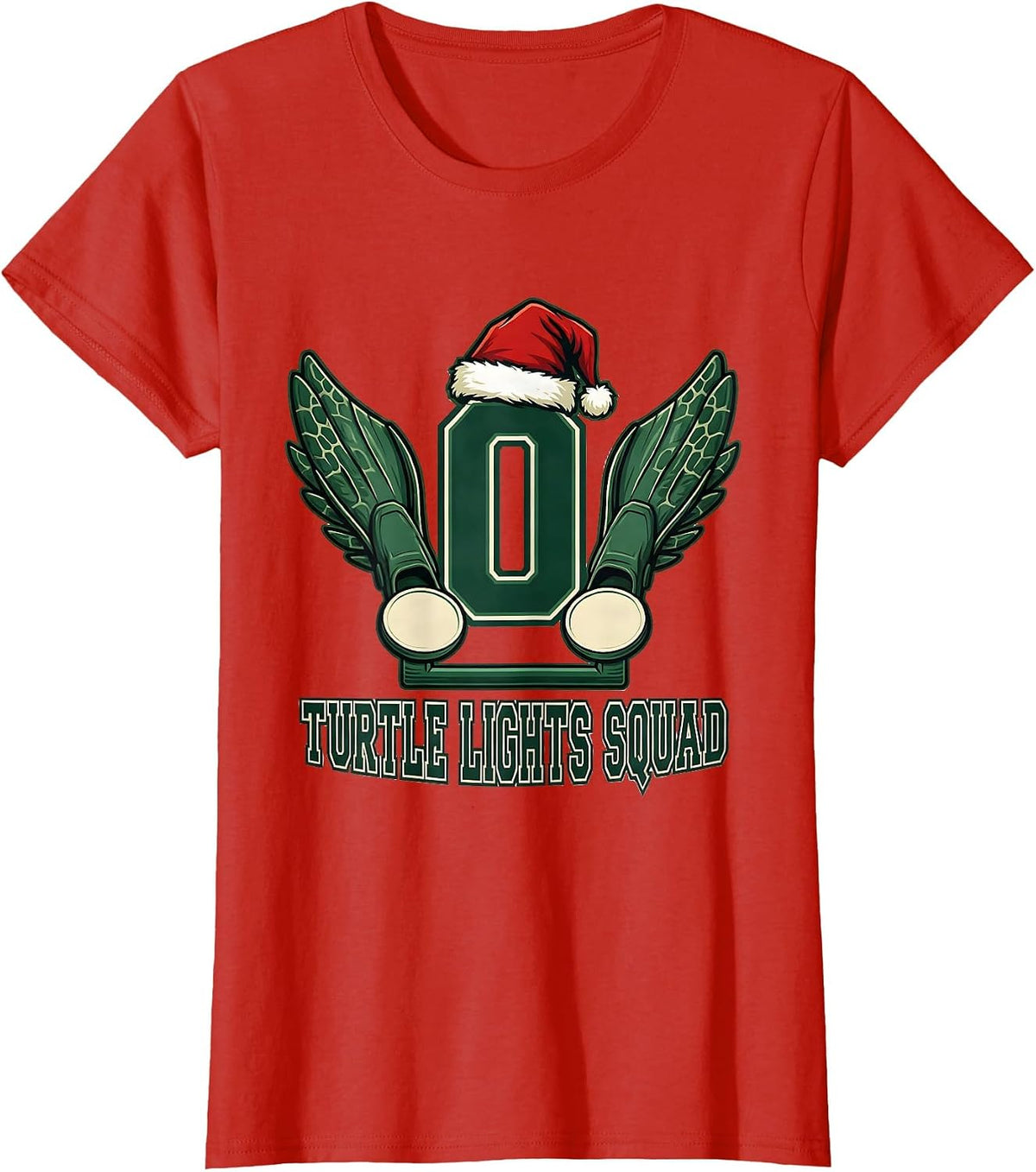 Women's Turtle Lights Squad Whimsical Holiday Sea Turtle Lover T-Shirt - Red