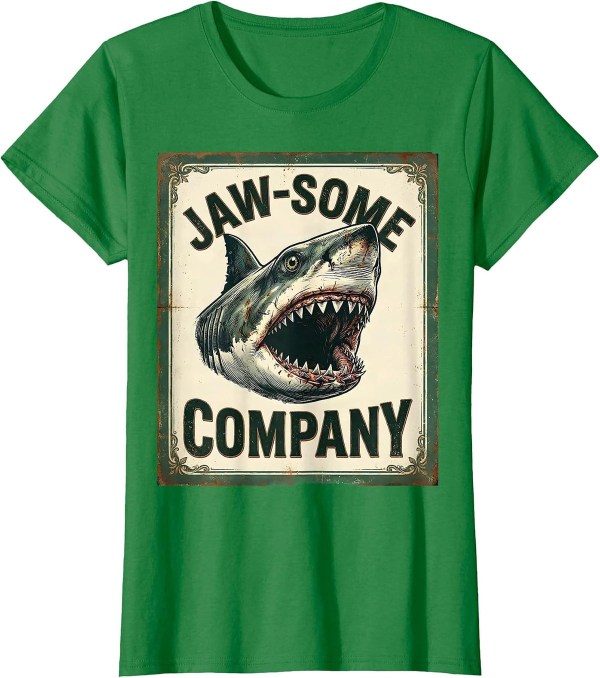 Women's Jaw-Some Company Vintage Shark Jaw Halloween Costume T-Shirt - Kelly Green