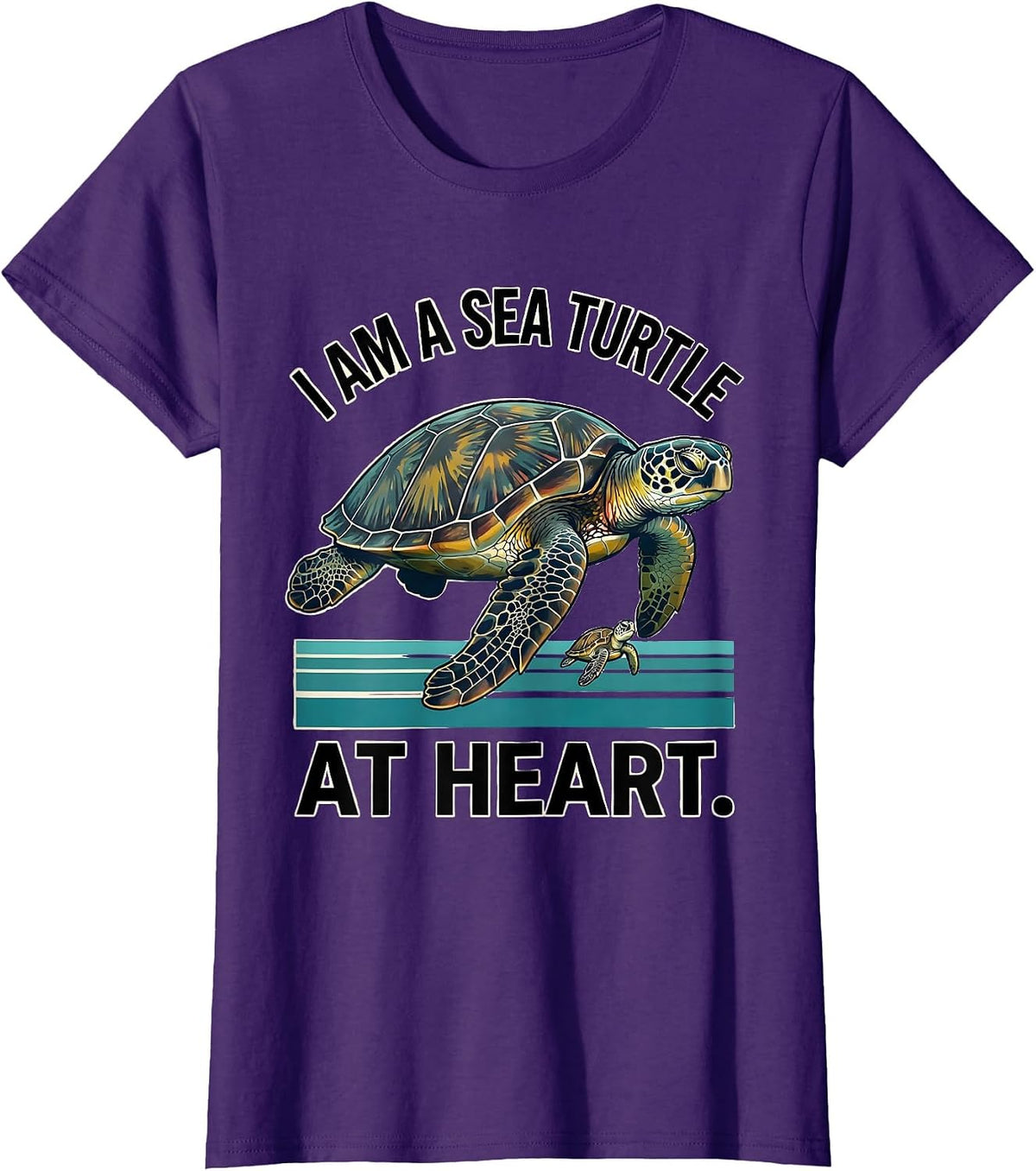 Women's I Am A Sea Turtle At Heart Midcentury Modern Ocean Animal T-Shirt - Purple