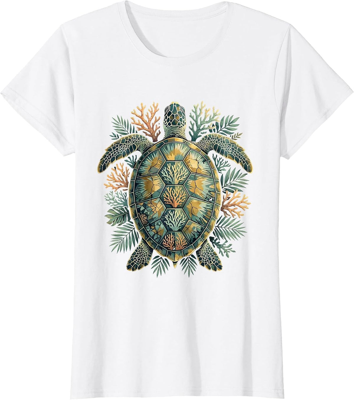 Women's Aloha Sea Turtle Coral Reef Graphic Tee T-Shirt - White