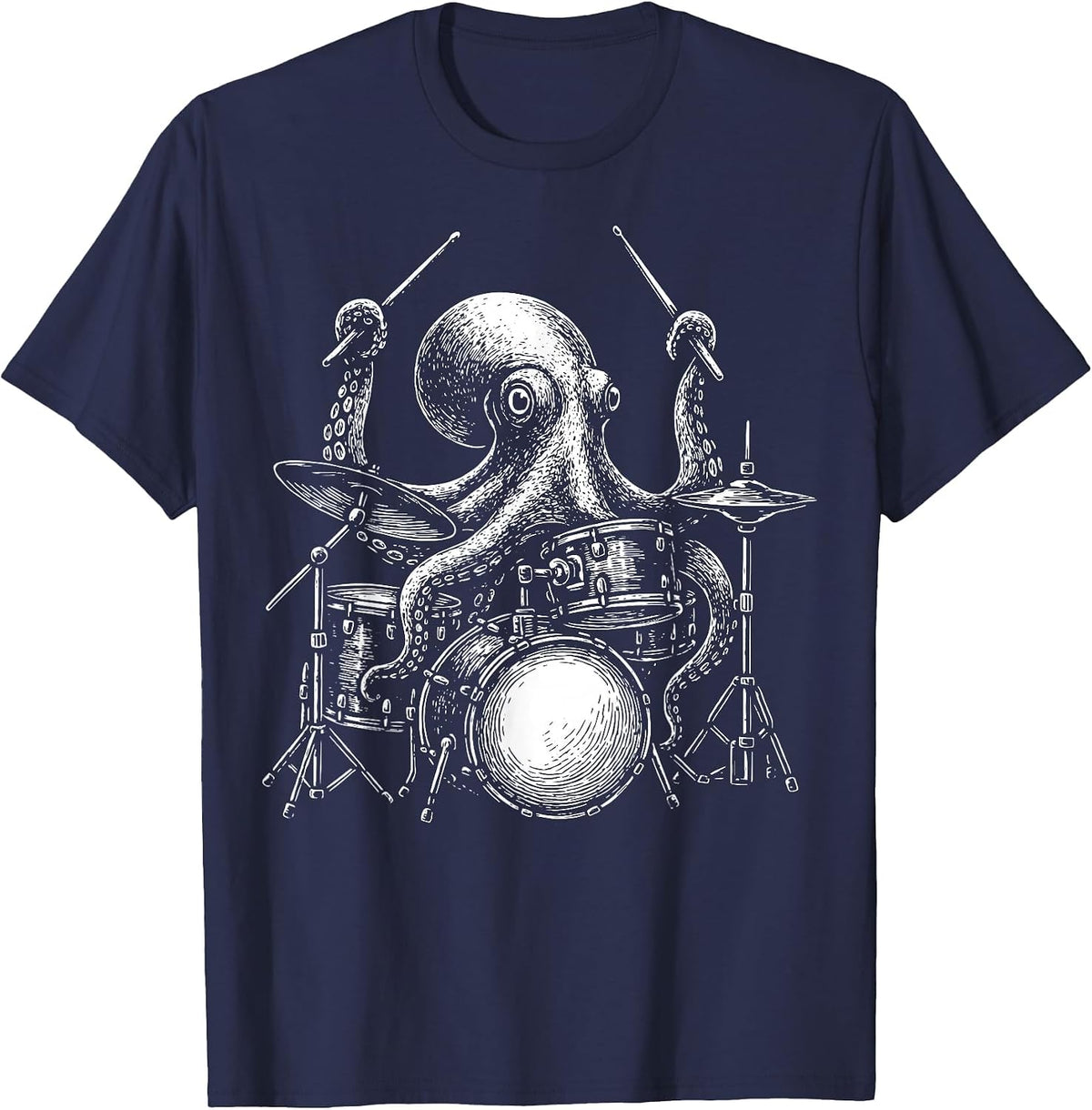 Octopus Drummer T-Shirt - Navy Blue