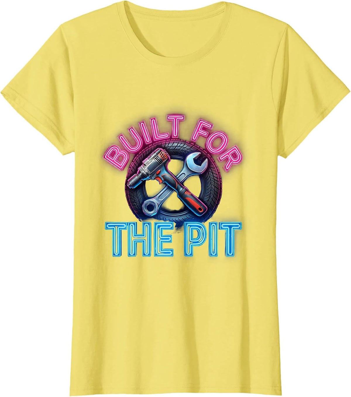 Built for the Pit Crew Racing Design T-Shirt - Lemon Yellow