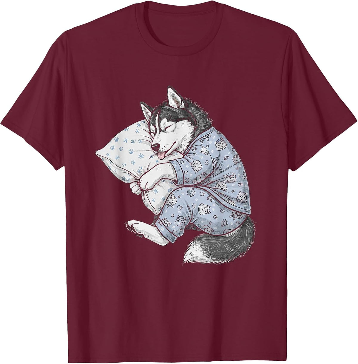 Funny Sleepy Siberian Husky Pajama Men Women Kids T-Shirt - Burgundy