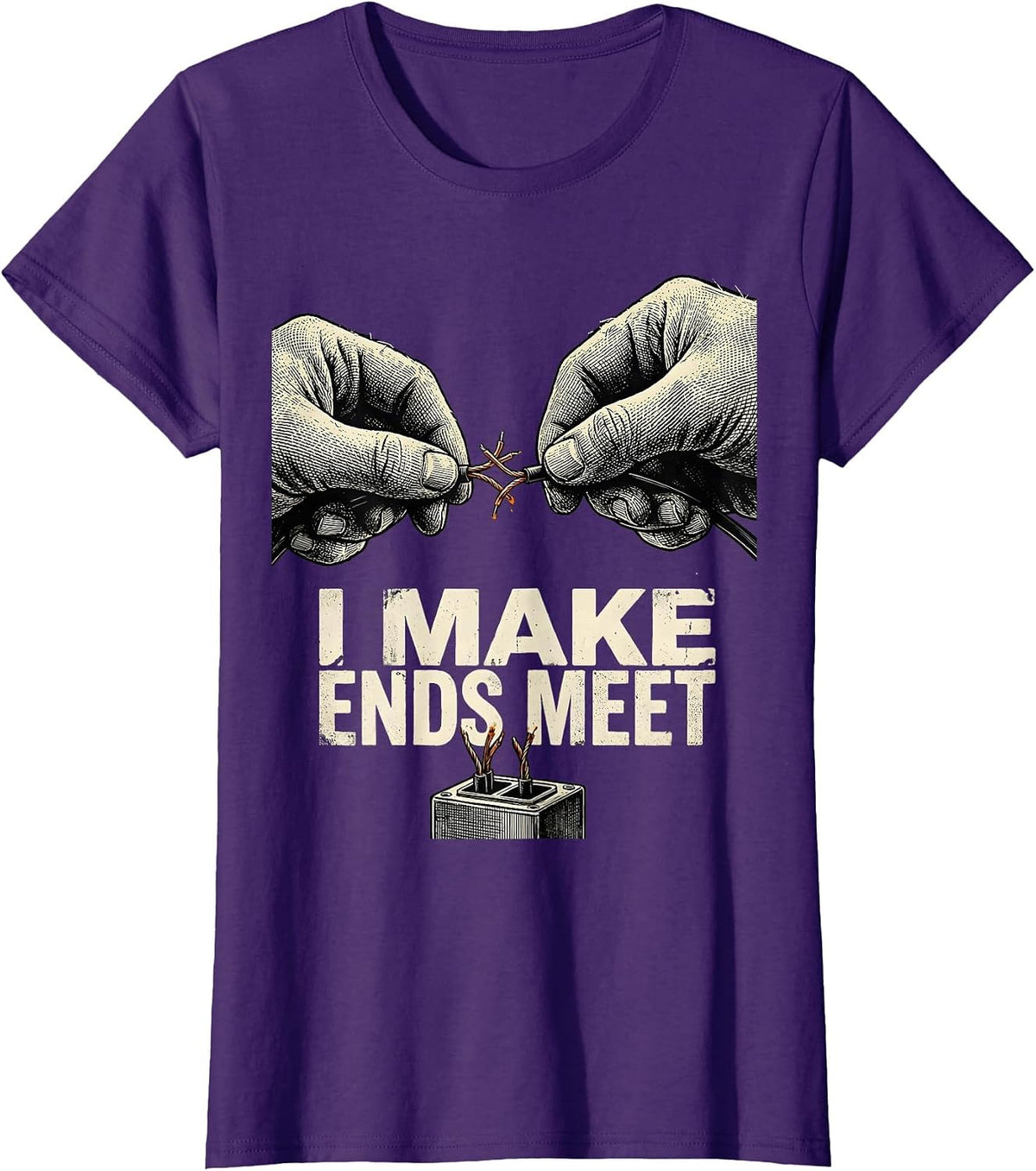 Women's I Make Ends Meet Vintage Funny Electrician Lineman Skeleton T-Shirt - Purple