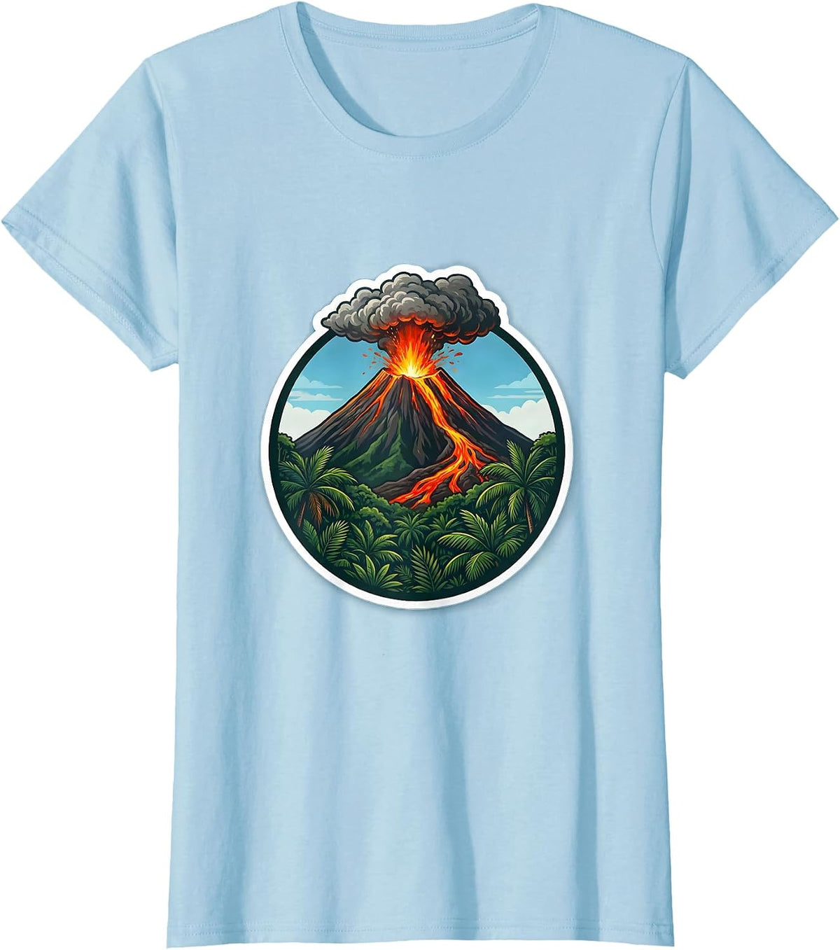 Hawaii Volcanic Eruption Jungle Illustration T-Shirt - Baby Blue