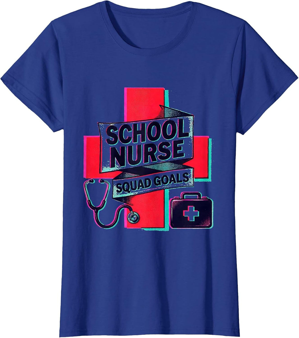 Women's School Nurse Squad Goals Graphic Design T-Shirt - Royal Blue