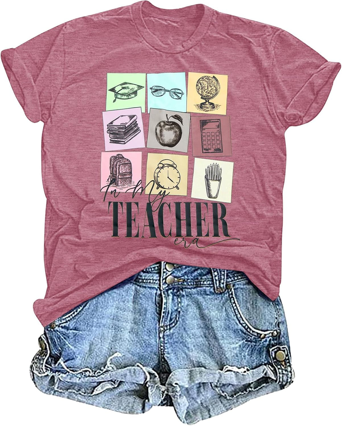 Teacher Shirts for Women in My Teacher Era Shirt Kindergarten Teacher Graphic Tee Casual Teaching Life Shirts - Pink