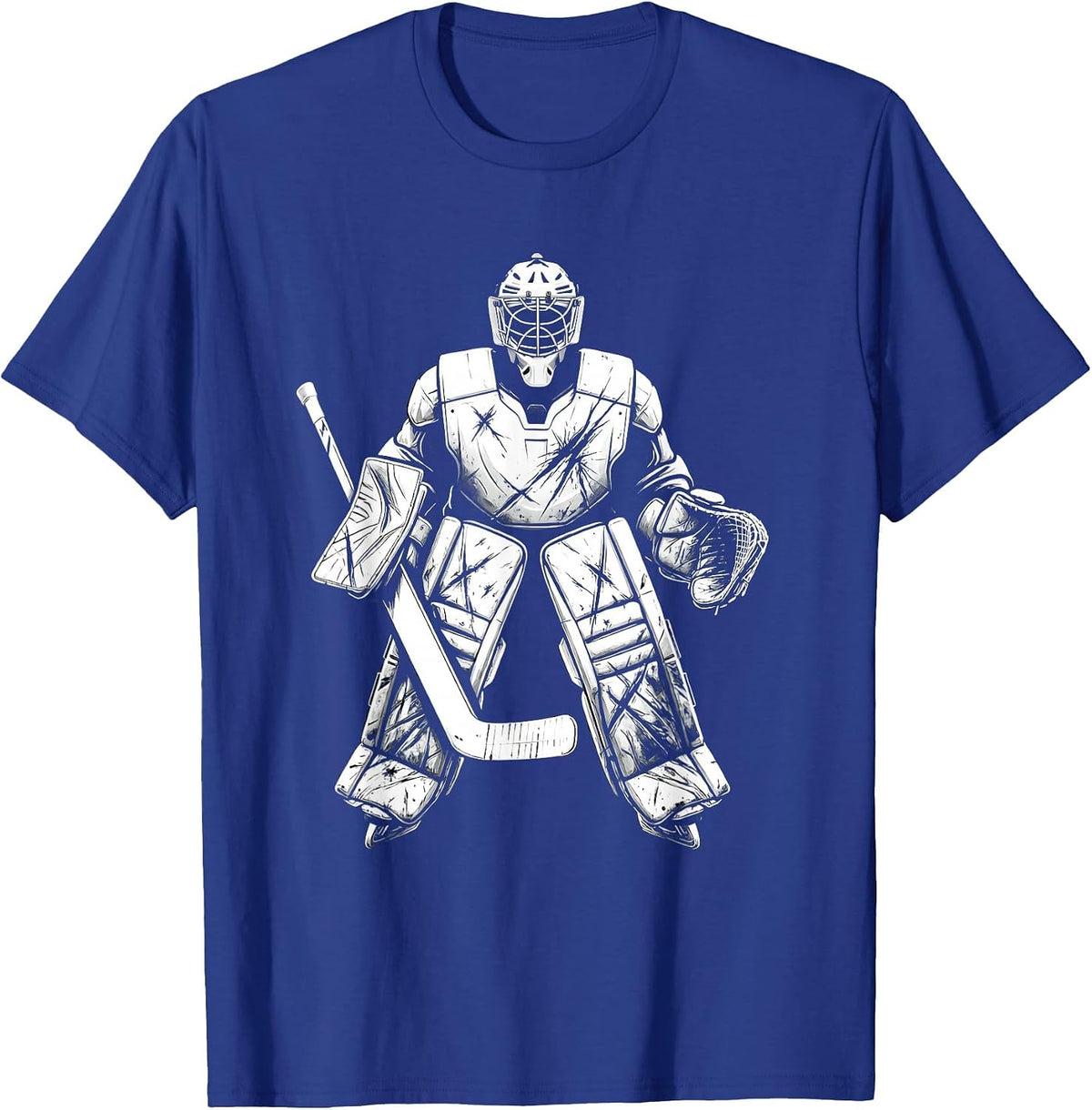 Battle-Worn Goalie Pads Armored Hockey Graphic T-Shirt - Royal Blue