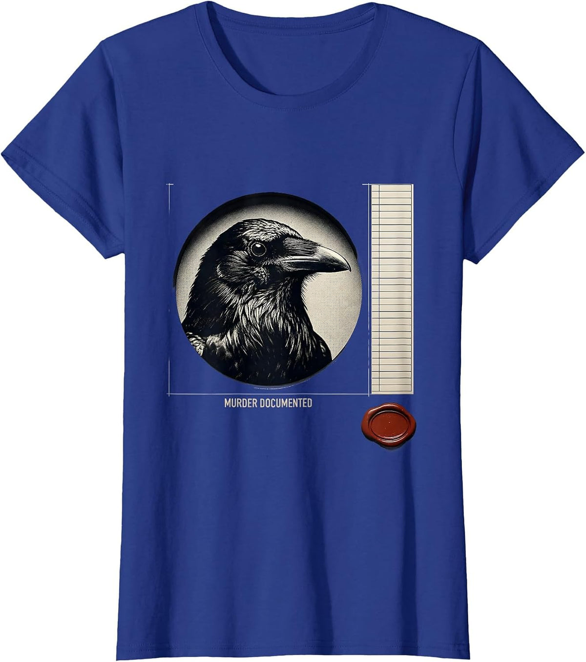 Women's Murder Documented Gothic Raven Crow Humor Literary Pun T-Shirt - Royal Blue