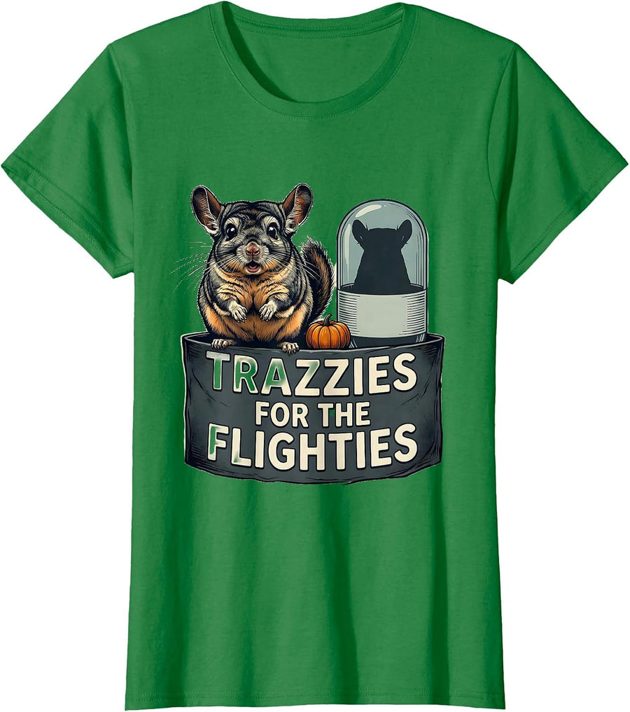 Women's Trazzies For The Flighties Funny Vet Tech Halloween Medicine T-Shirt - Kelly Green