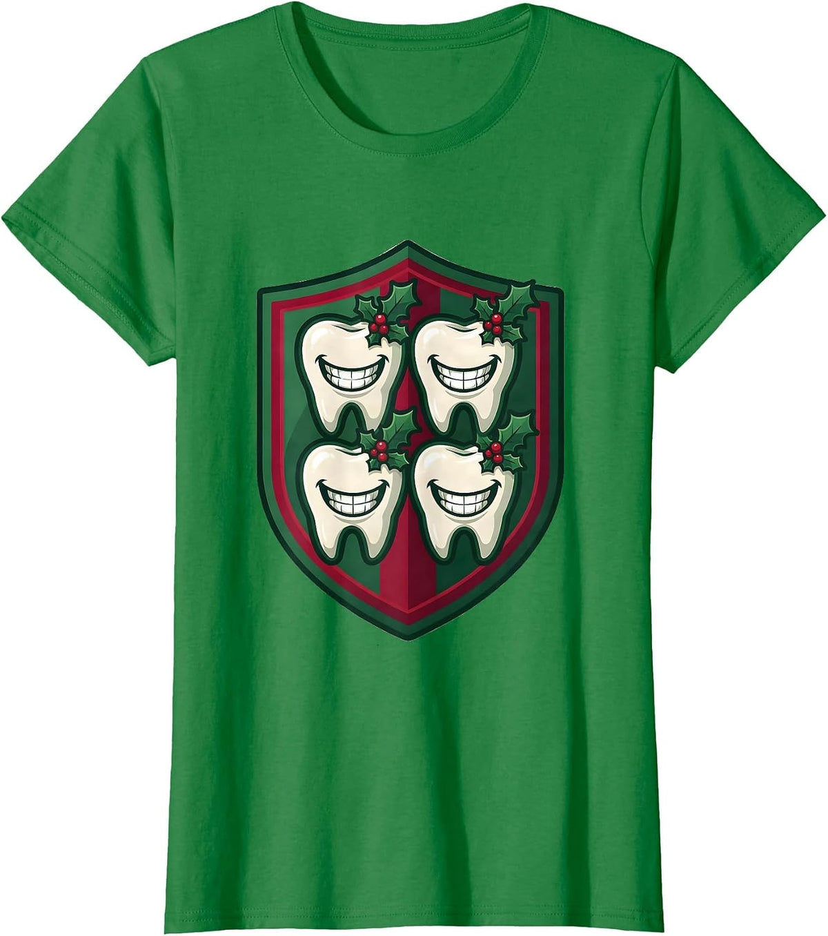 Women's Tooth Mascot Team Christmas Dentist Dental Crew Humor T-Shirt - Kelly Green