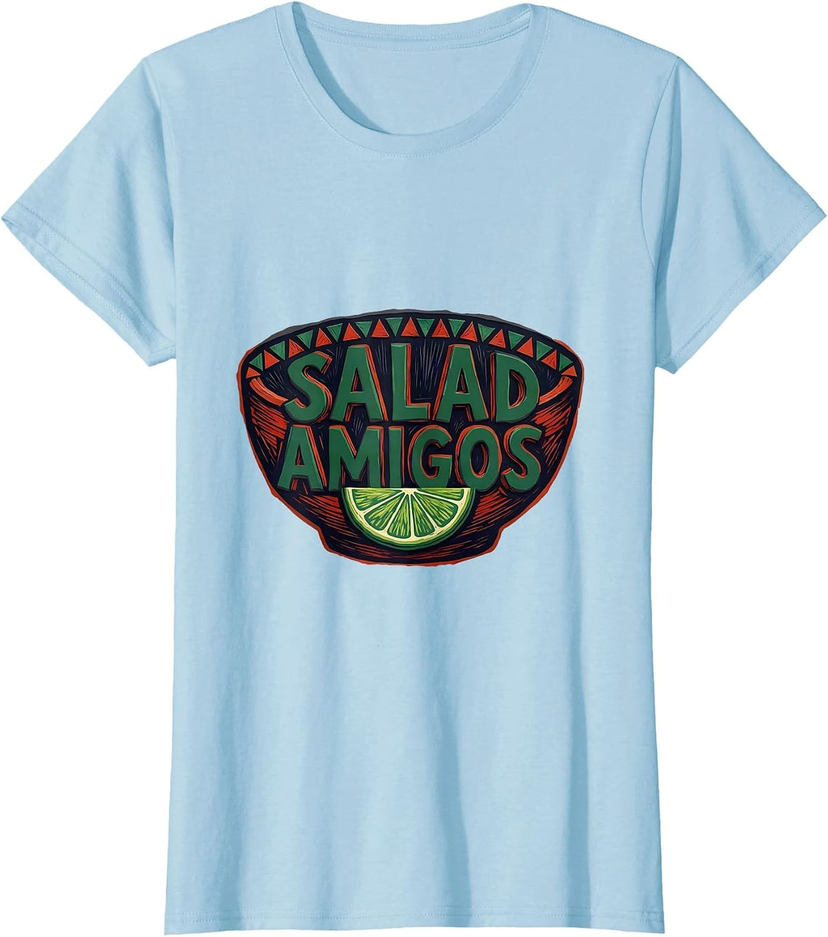 Women's Salad Amigos Linocut Fiesta Salad Bowl Cinco De Mayo Spanish T-Shirt - Baby Blue