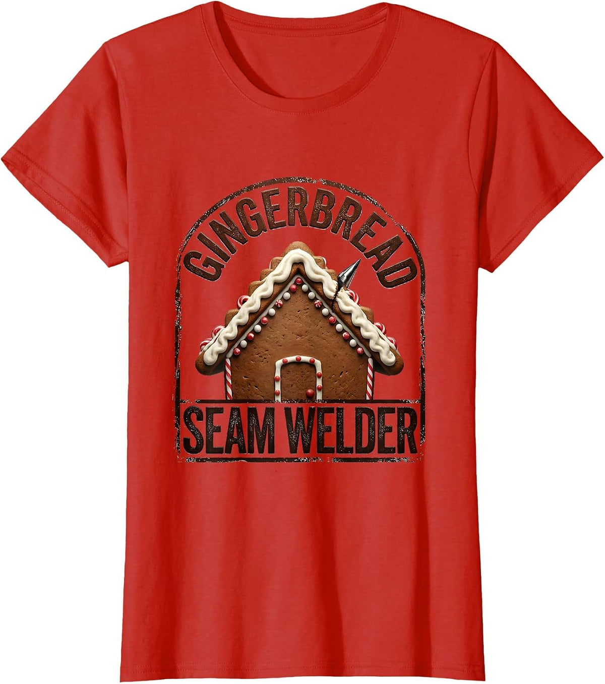 Gingerbread Seam Welder Funny Gingerbread House Decorating T-Shirt - Red