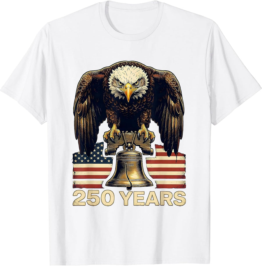 Men's 250 YEARS Vintage Bald Eagle Liberty Bell Patriotic 250th T-Shirt - White
