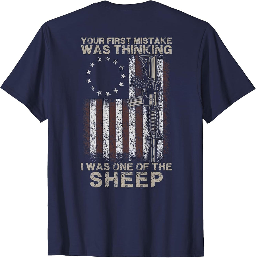 Your First Mistake was Thinking I was A Sheep (on Back) T-Shirt - Navy Blue
