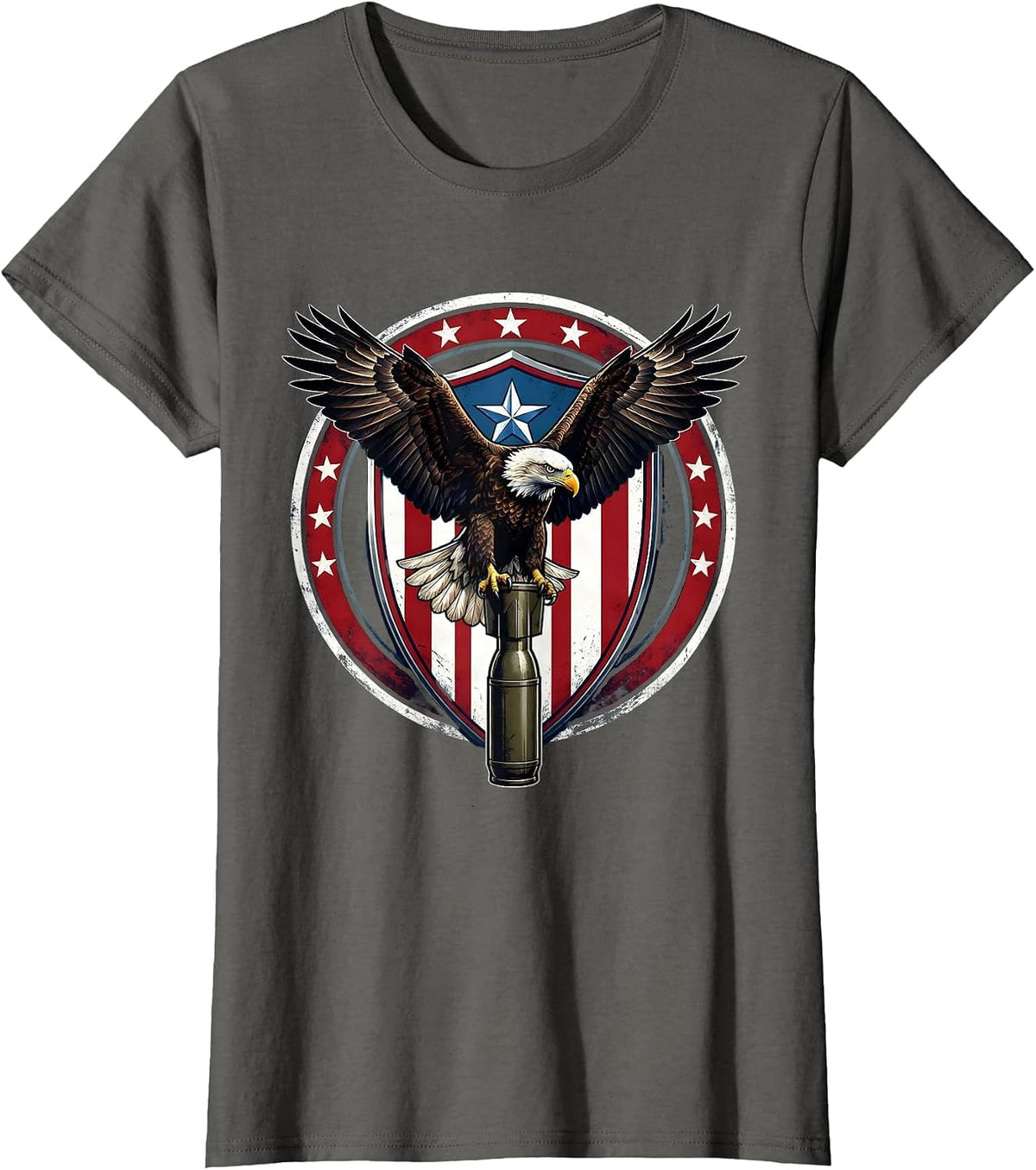 Women's Bald Eagle on Artillery Shell US Army Design T-Shirt - Asphalt Grey