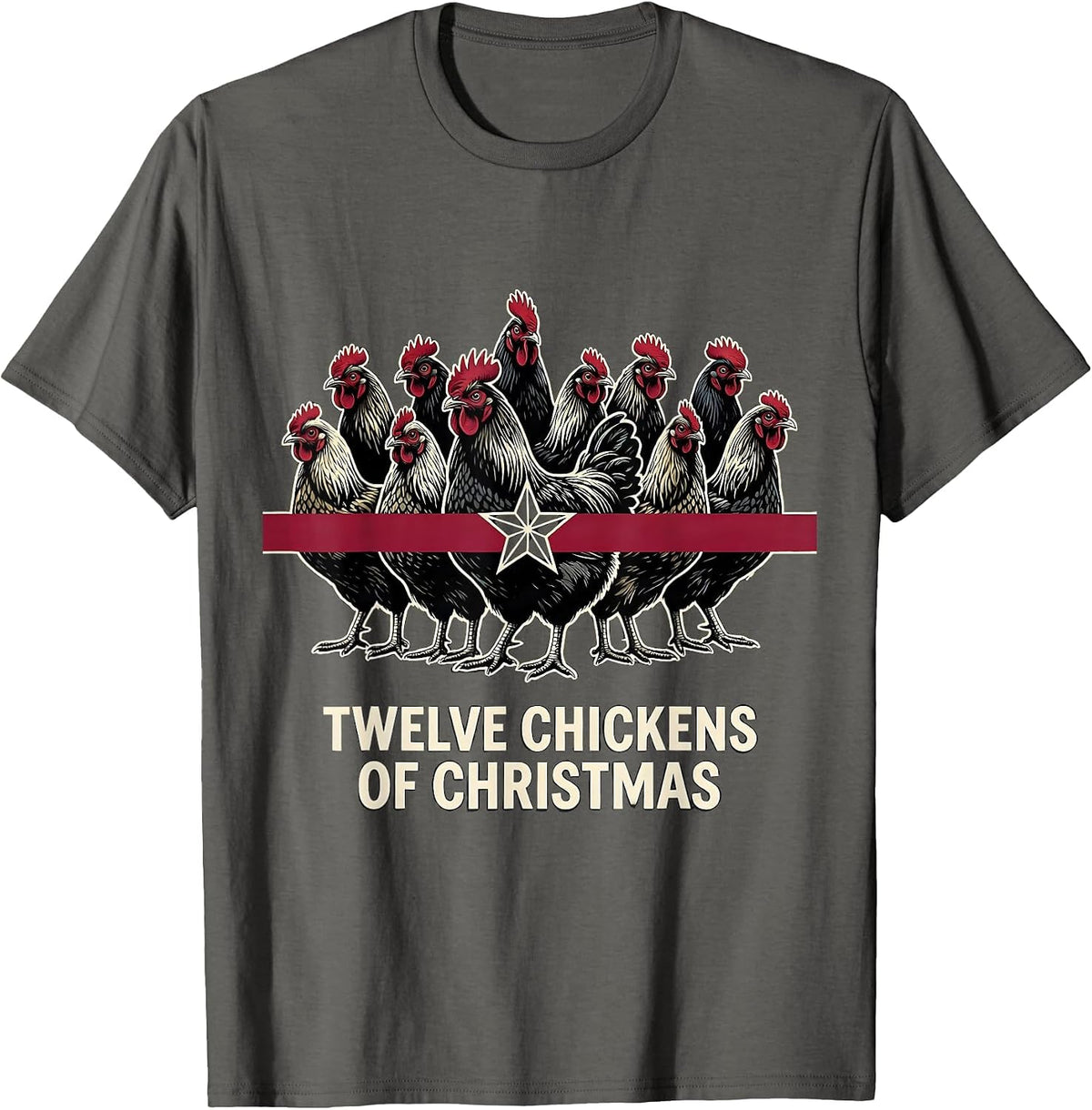 Men's Twelve Chickens of Christmas Funny Chicken Lover Holiday T-Shirt - Asphalt Grey