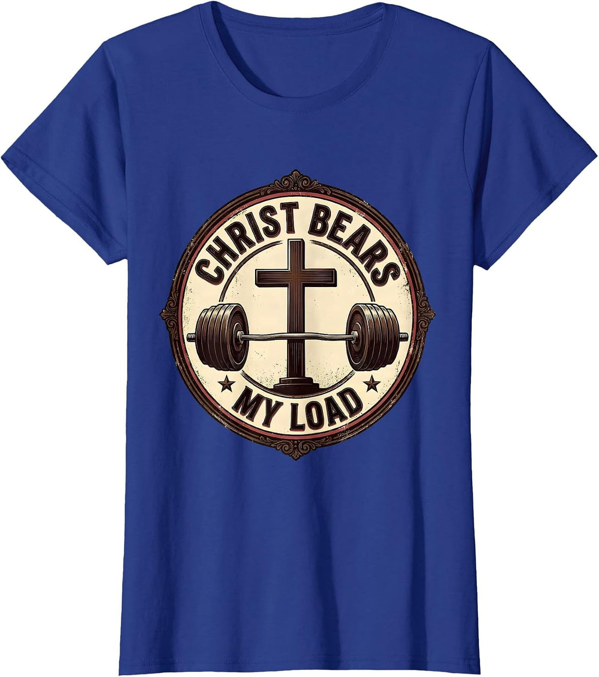 Women's Christ Bears My Load Vintage Christian Gym Workout T-Shirt - Royal Blue
