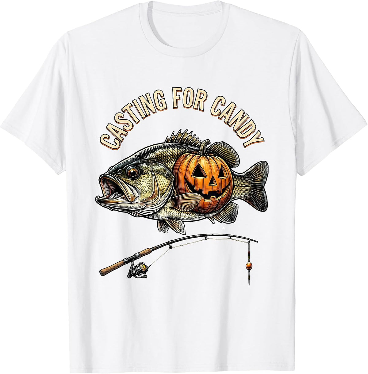 Men's Casting for Candy Funny Halloween Skeleton Fishing Bass T-Shirt - White
