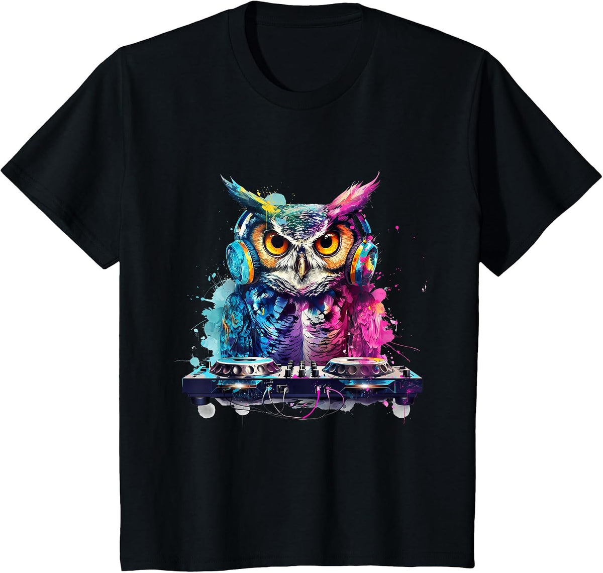 Owl Music DJ House Beatmaker Turntable DJ Owl Dance Music T-Shirt - Black