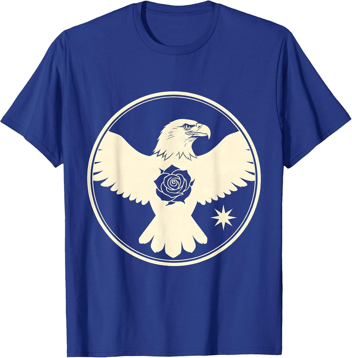 Men's Bald Eagle Bulgarian Rosebud Winter Star Heritage Christmas T-Shirt - Royal Blue