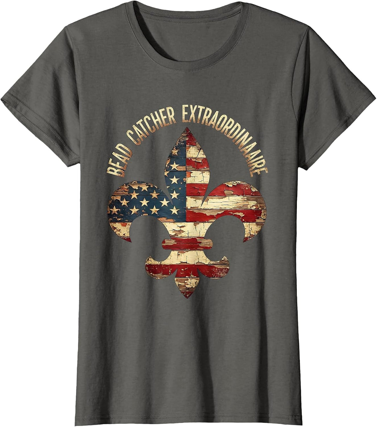 Women's Bead Catcher Extraordinaire Mardi Gras Design T-Shirt - Asphalt Grey