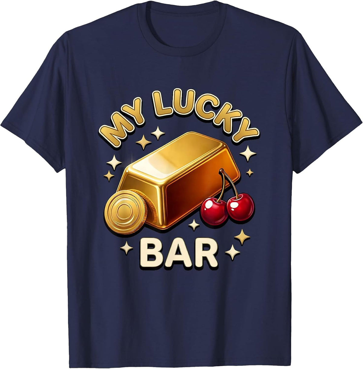 Men's MY LUCKY BAR 3D Slot Machine Casino Player Casino Trip T-Shirt - Navy Blue