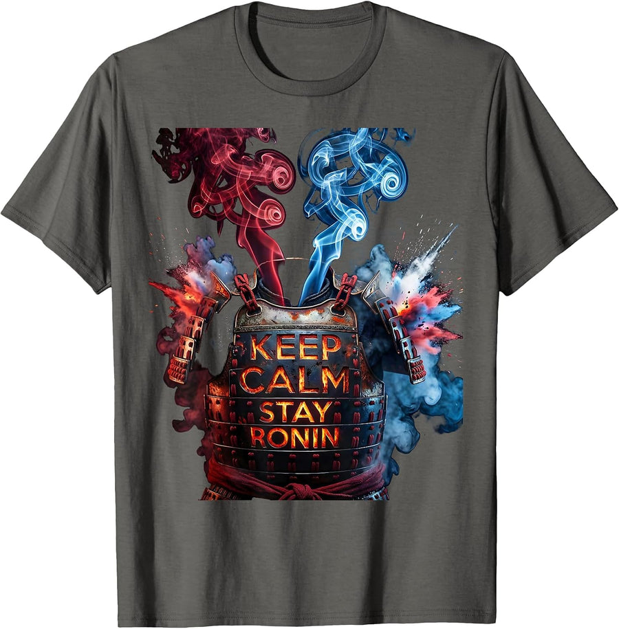 Keep Calm Stay Ronin Japanese Warrior Design T-Shirt - Asphalt Grey