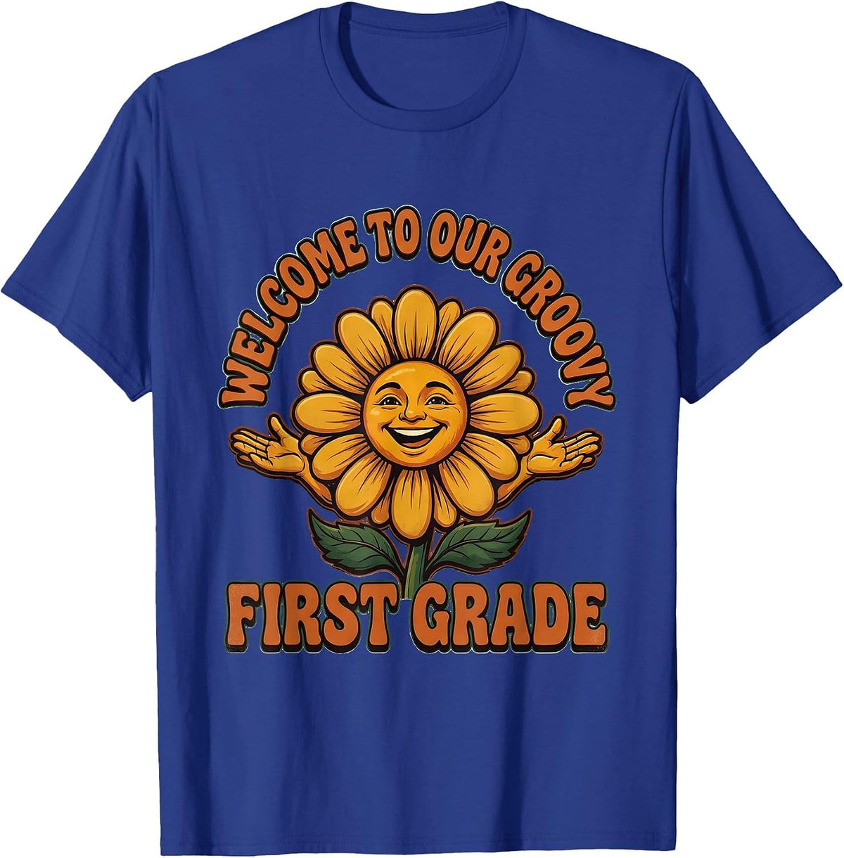 Welcome To Our Groovy First Grade Vintage Retro Back T-Shirt - Royal Blue
