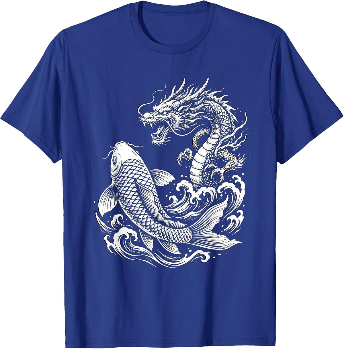 Men's Koi Fish Dragon Transformation Anime Graphic T-Shirt - Royal Blue