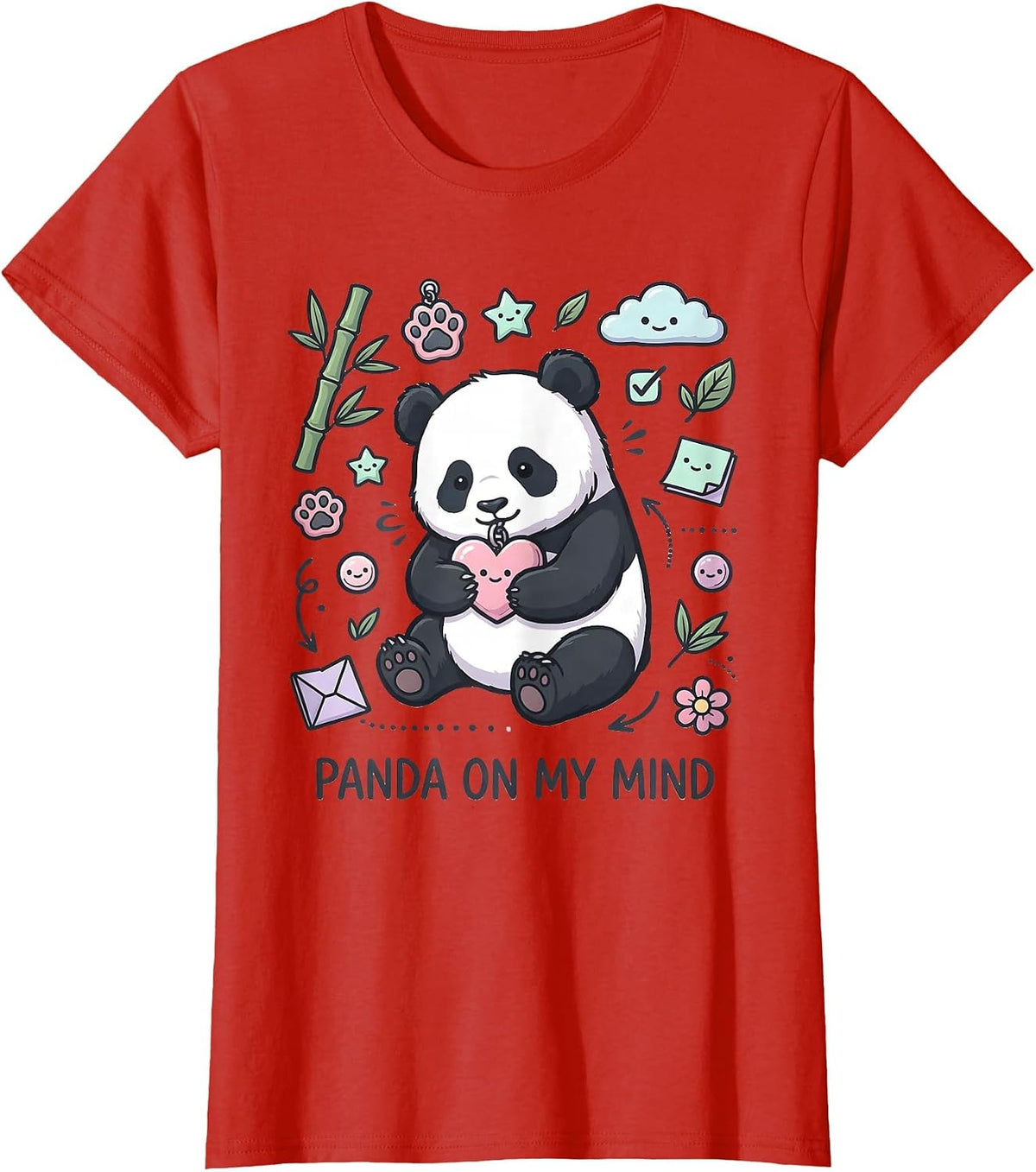 Panda On My Mind Kawaii Cute Panda Lover Animal Humor T-Shirt - Red