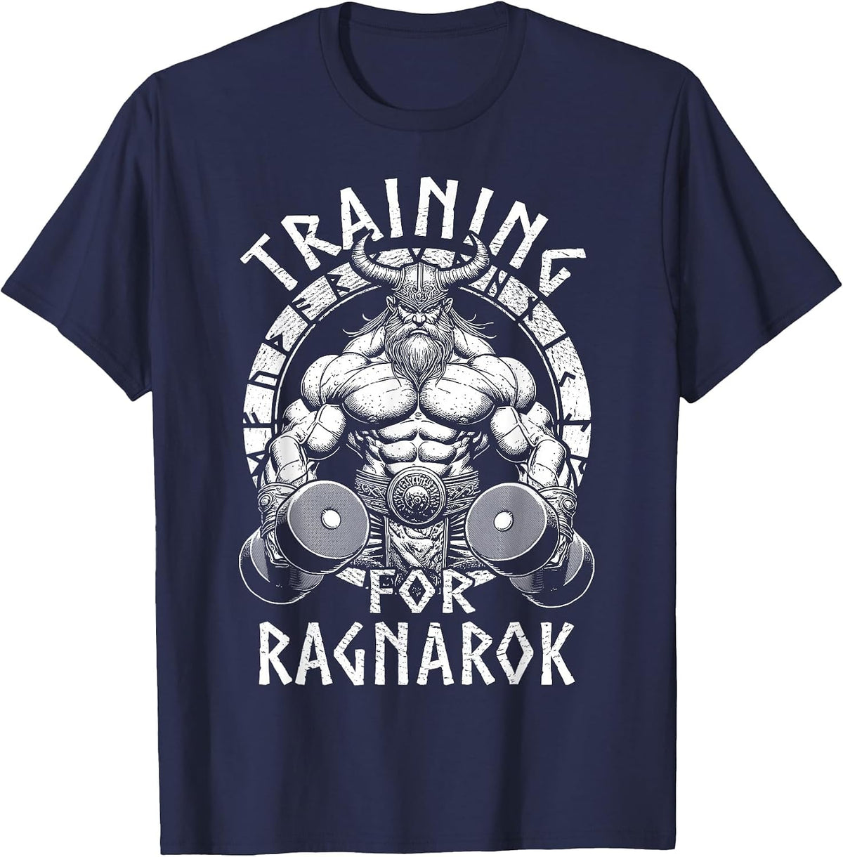 Training for Ragnarok Viking Gym Warrior Norse Fitness T-Shirt - Navy Blue