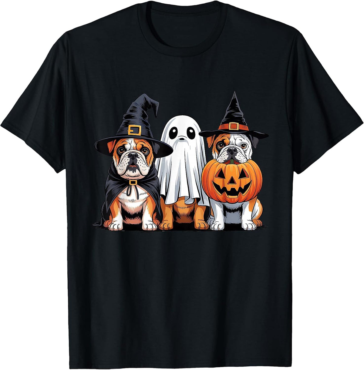 English Bulldog Halloween Funny Dog Lover Pumpkin Witch T-Shirt - Black