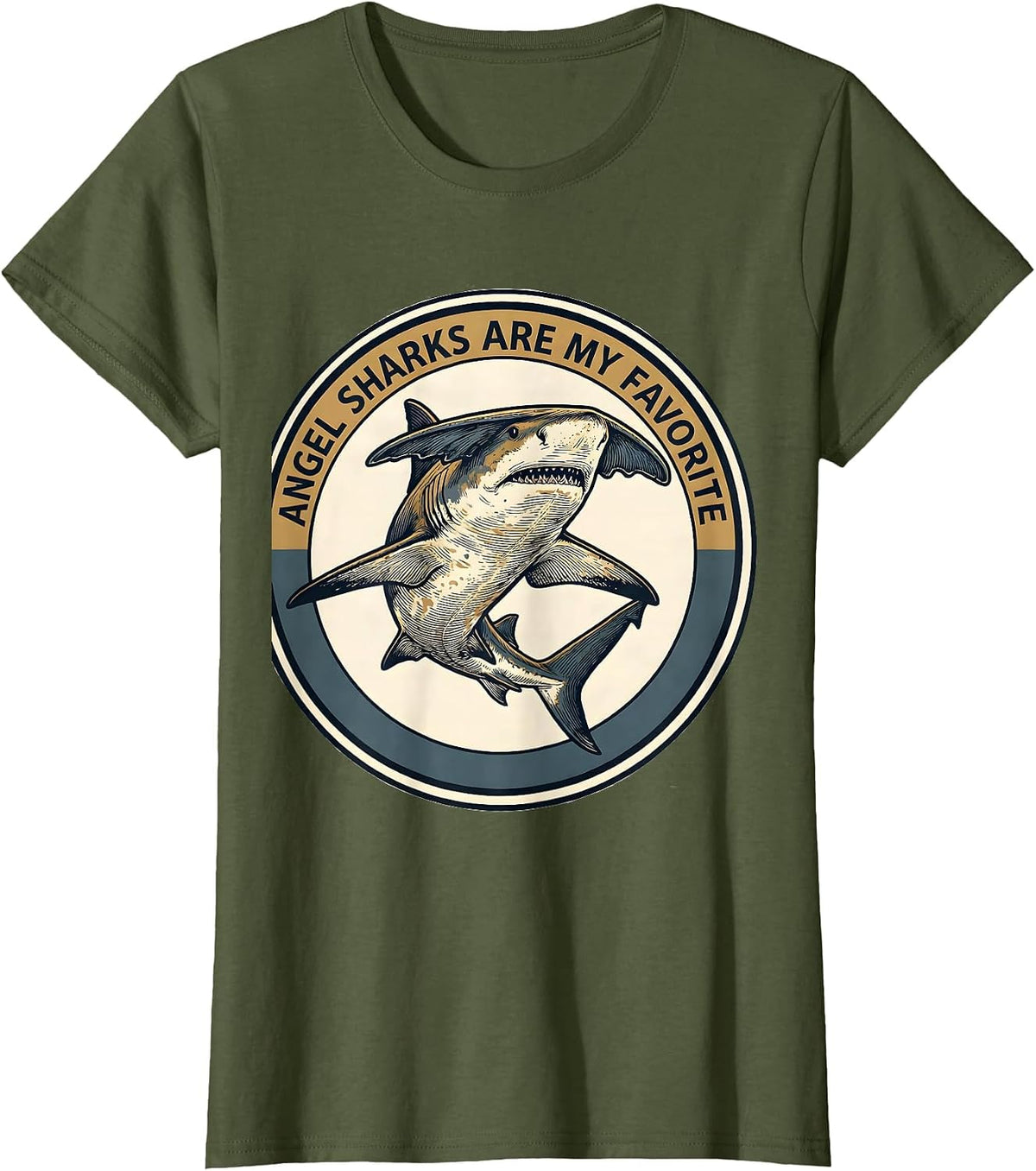 Women's Angel Sharks Are My Favorite Funny Ocean Wildlife Enthusiast T-Shirt - Olive Green