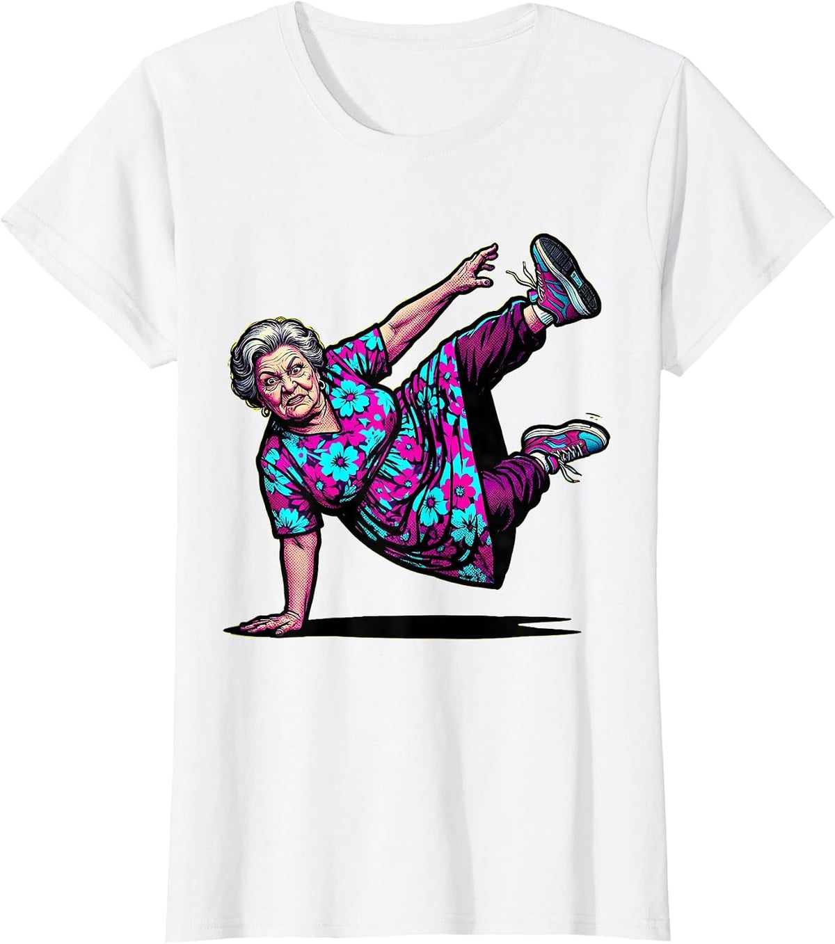 Women's Dance Grandma Hip-Hop Freeze Move Illustration T-Shirt - White