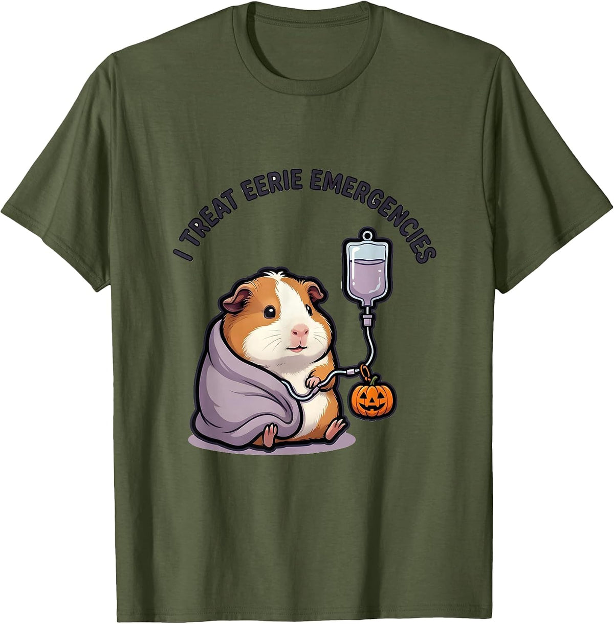 Men's I Treat Eerie Emergencies Cute Kawaii Vet Tech Halloween T-Shirt - Olive Green